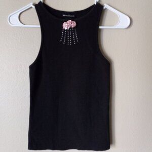 EXPRESS Olive Green Tank with Pink Roses and Sequins Women's S